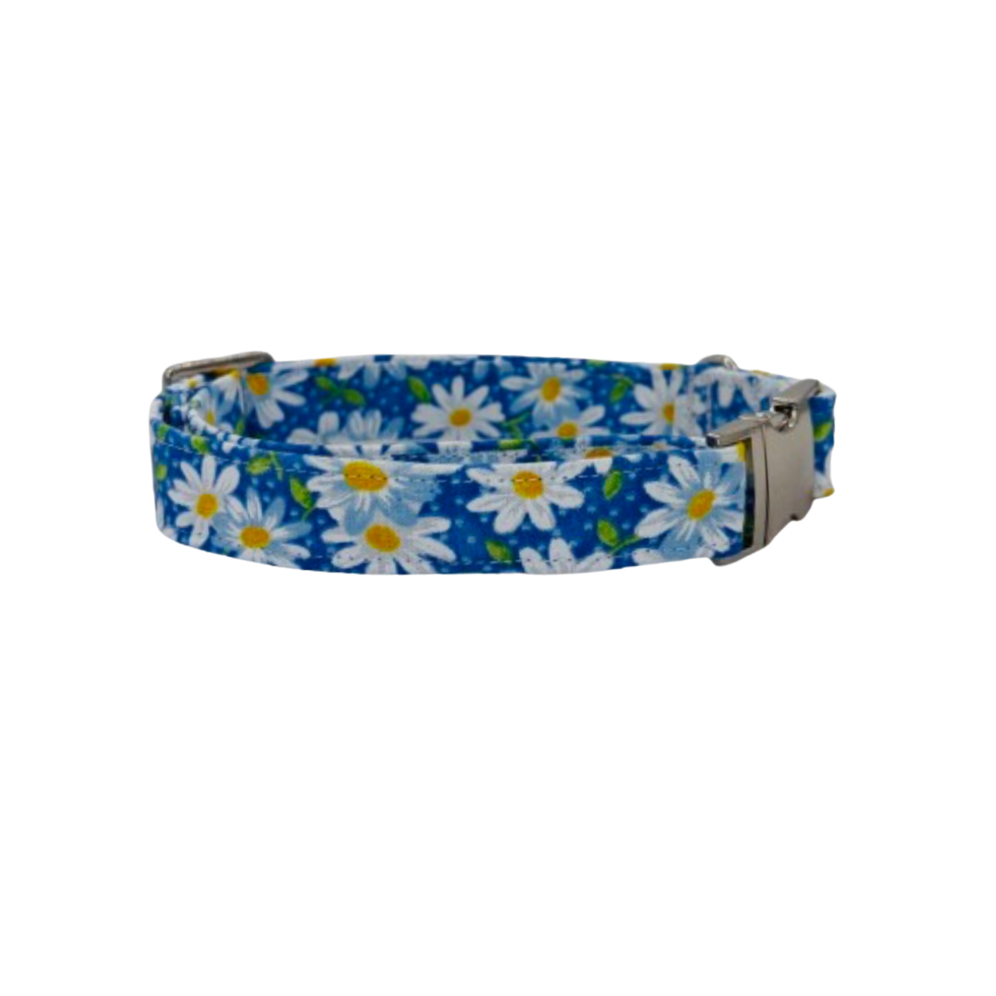 White Daisies Fabric Dog Collar